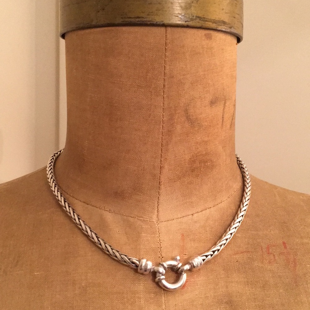 Vintage Sterling Silver wheat spiga Chain Link Necklace
